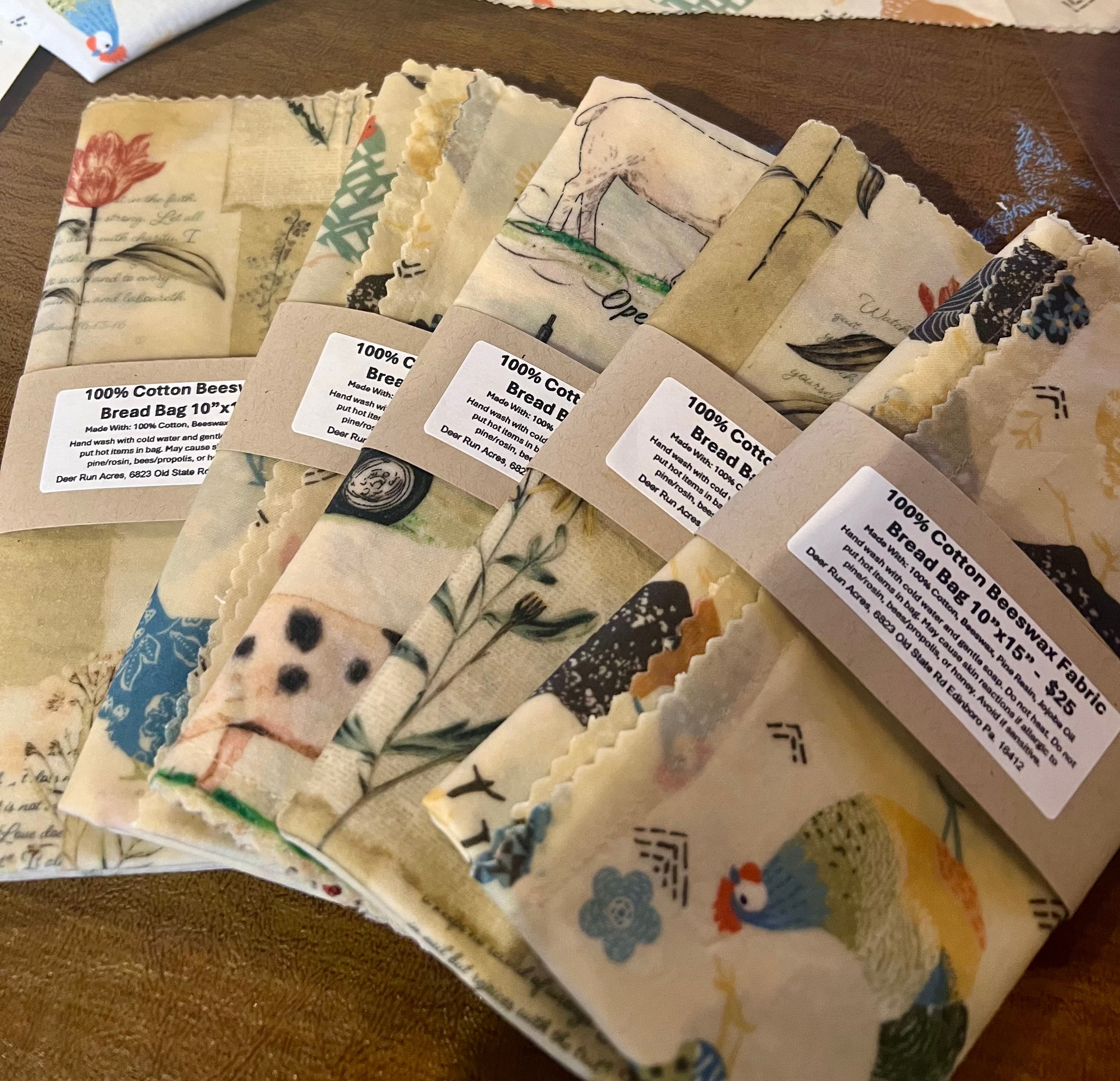 Reusable Beeswax Bread Bag – Handmade 10"×15" from Deer Run Acres — Eco-friendly, handmade beeswax bread bags made with 100% cotton, pure beeswax, p