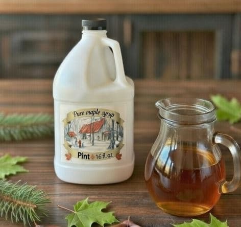 Local Maple Syrup from Deer Run Acres — Pure local maple syrup available in plastic jugs, glass jars, and an infused syrup sampler kit. Mult
