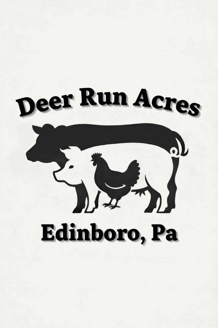 Deer Run Acres logo ā cow, pig, and chicken silhouettes