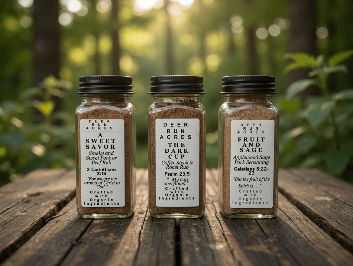 3-Pack Spice Bundle — A Sweet Savor, The Dark Cup, Fruit and Sage from Deer Run Acres — All three Deer Run Acres spice rubs in one bundle — A Sweet Savor, The Dark Cup,