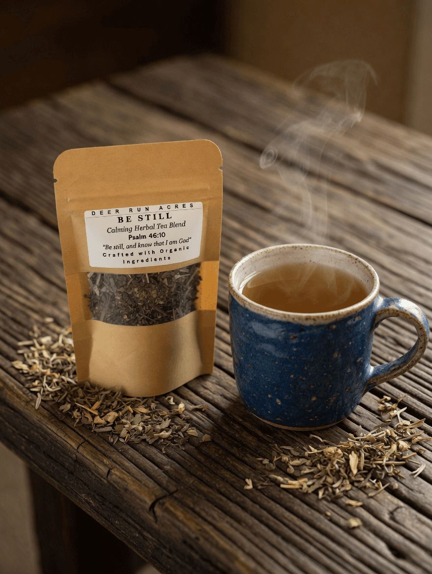 Be Still — Calming Herbal Tea Blend from Deer Run Acres — A small-batch calming herbal tea crafted with organic ingredients. Floral, soothing, and lightly swe
