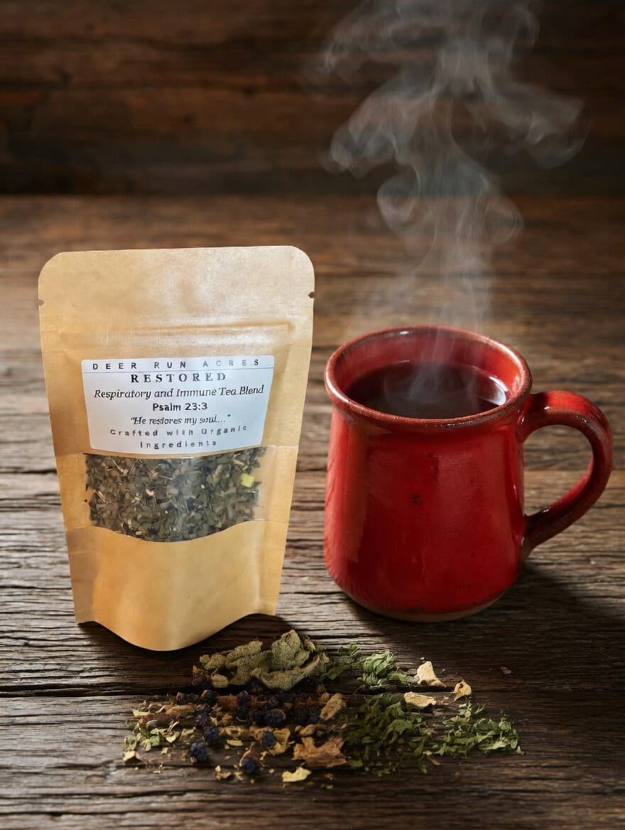 RESTORED — Respiratory & Immune Tea Blend from Deer Run Acres — A small-batch herbal tea blend crafted with 100% organic ingredients to support