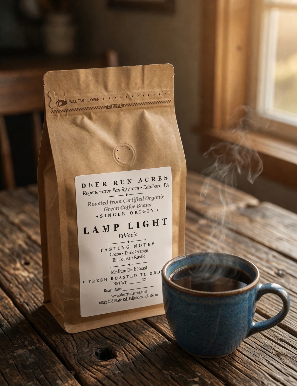 Lamplight from Deer Run Acres — A single-origin coffee from the highlands of Ethiopia, roasted darker than Ethiopian coffee usually